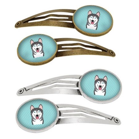 CAROLINES TREASURES Checkerboard Blue Alaskan Malamute Barrettes Hair Clips, Set of 4, 4PK BB1156HCS4